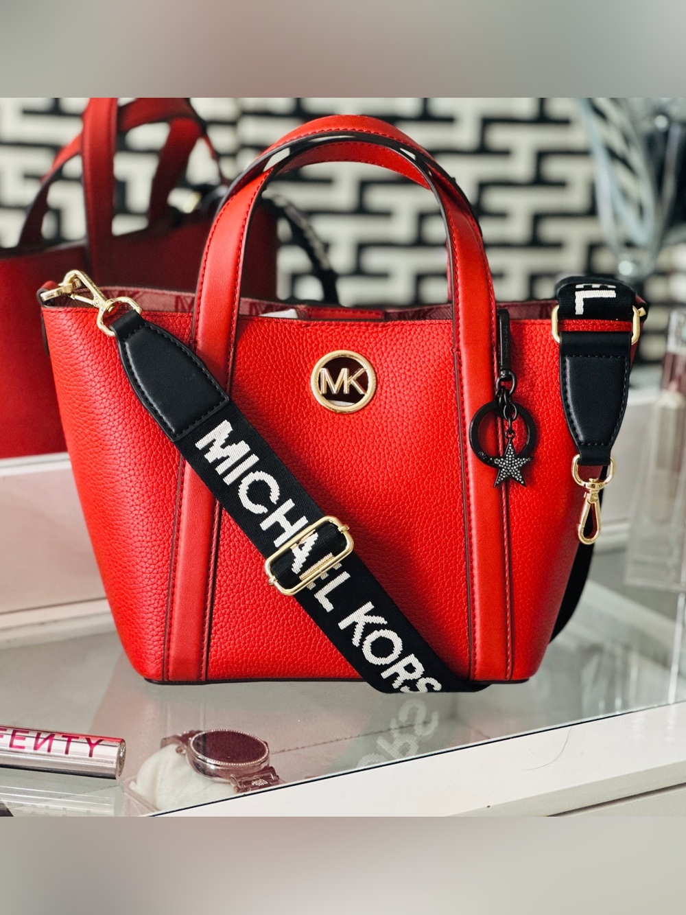 Michael Kors Red Pebbled Leather Tote